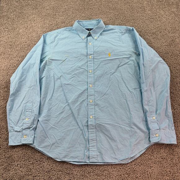Ralph Lauren Shirt Mens Extra Large Blue Yellow Pony Long Sleeve Button Up READ - Picture 1 of 12